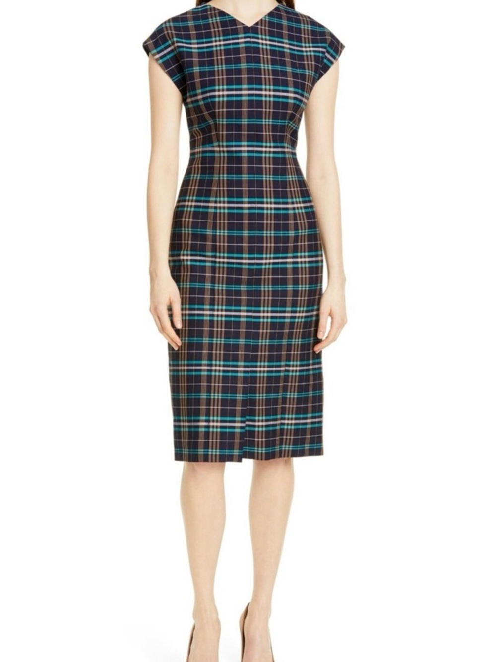 NWT BOSS by Hugo Boss Daela Plaid Stretch Cotton Sheath Dress $445 – Size 8